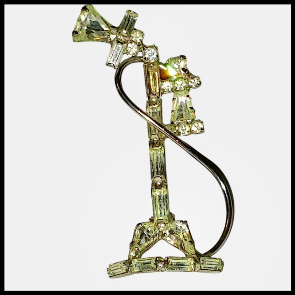 Vintage Rhinestone Telephone Brooch Sparkly Retro Phone Baguette Trilliant